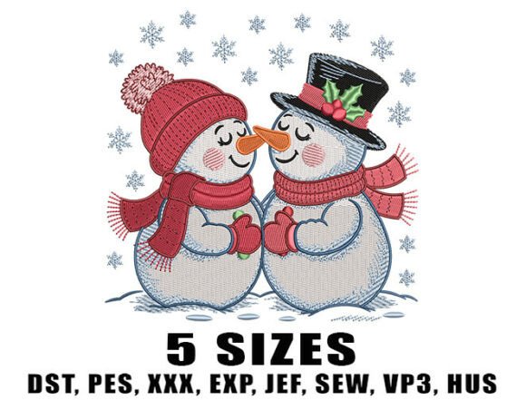 Snowman Couple Embroidery Design